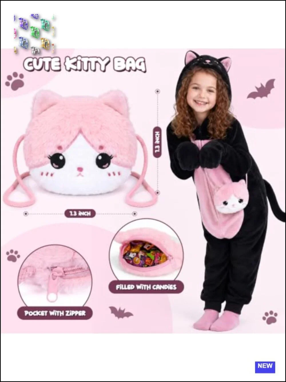 Black Cat Onesie Costume with Purse for Girls Halloween